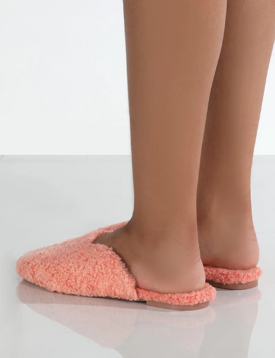 Public Desire Women's Pink Ciao Teddy Slip-On Slippers - Plush Comfort & Style