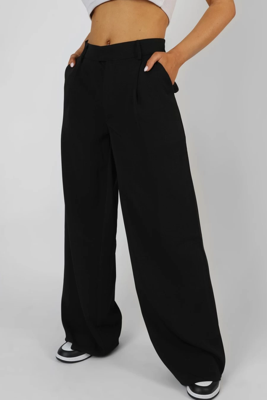 "Public Desire Women's Black Mid Rise Tailored Trousers"