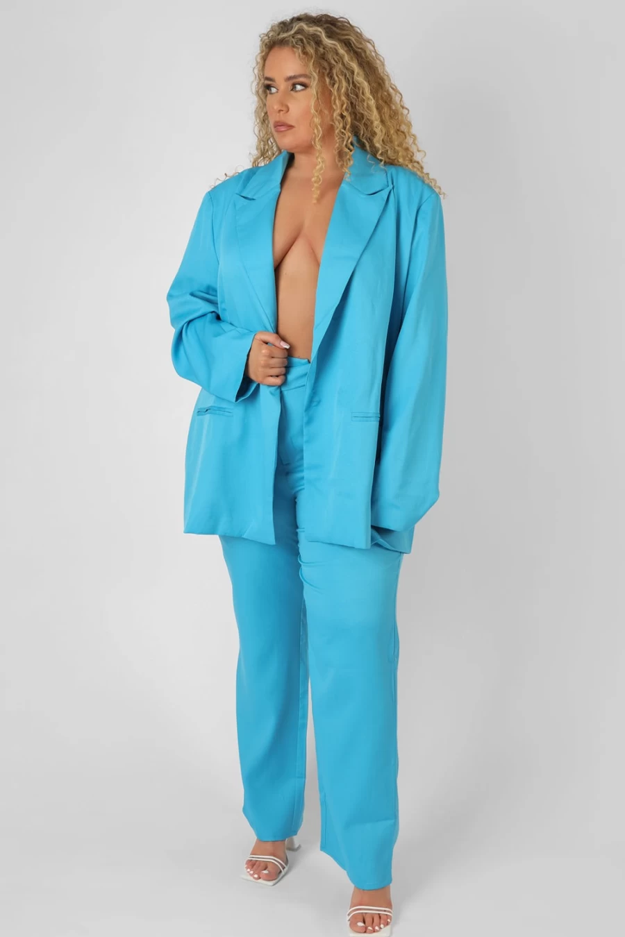 "Public Desire Women's Blue Curve Oversized Blazer Coat"