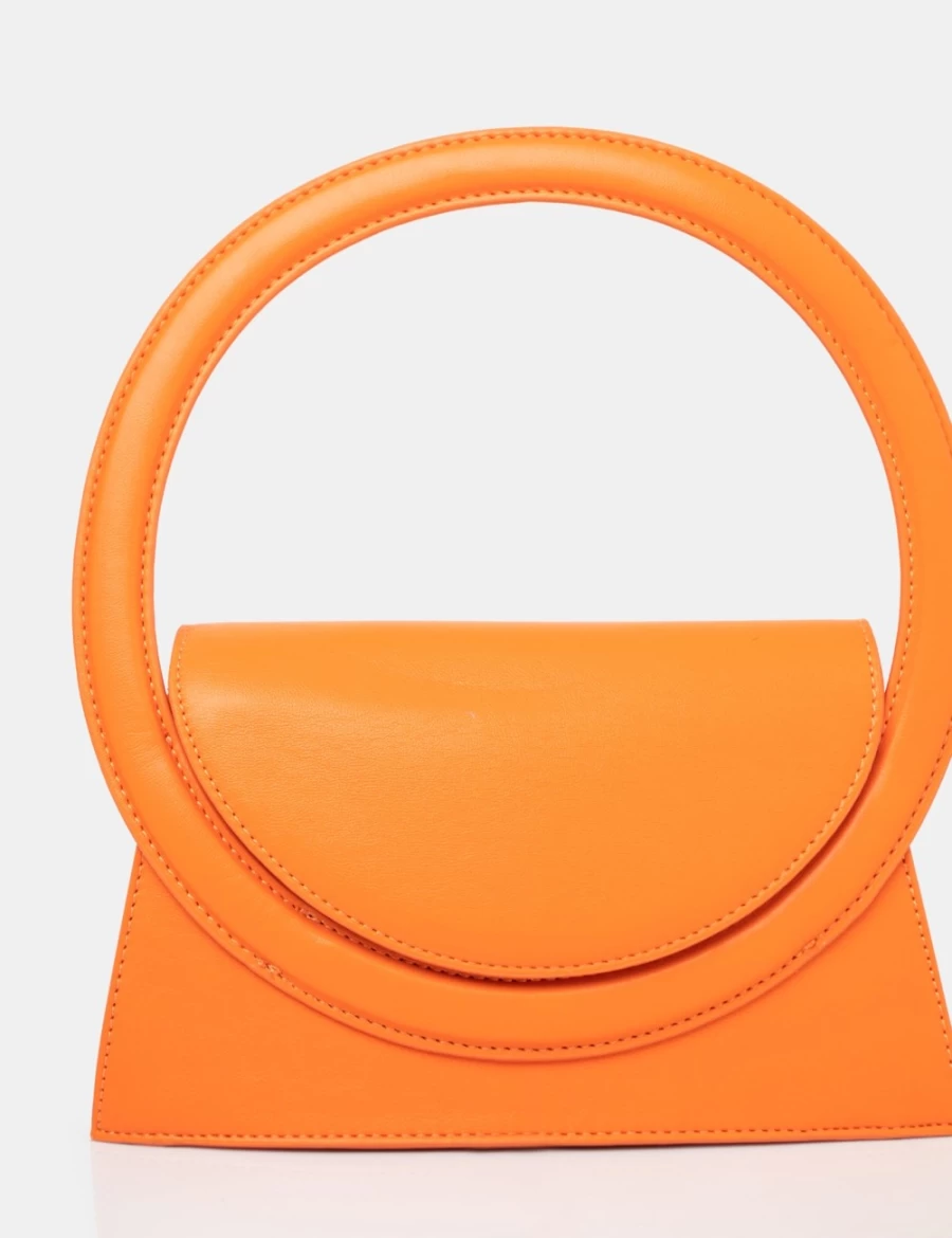 "Public Desire Women's Orange PU Leather Top Handle Circle Grab Bag"
