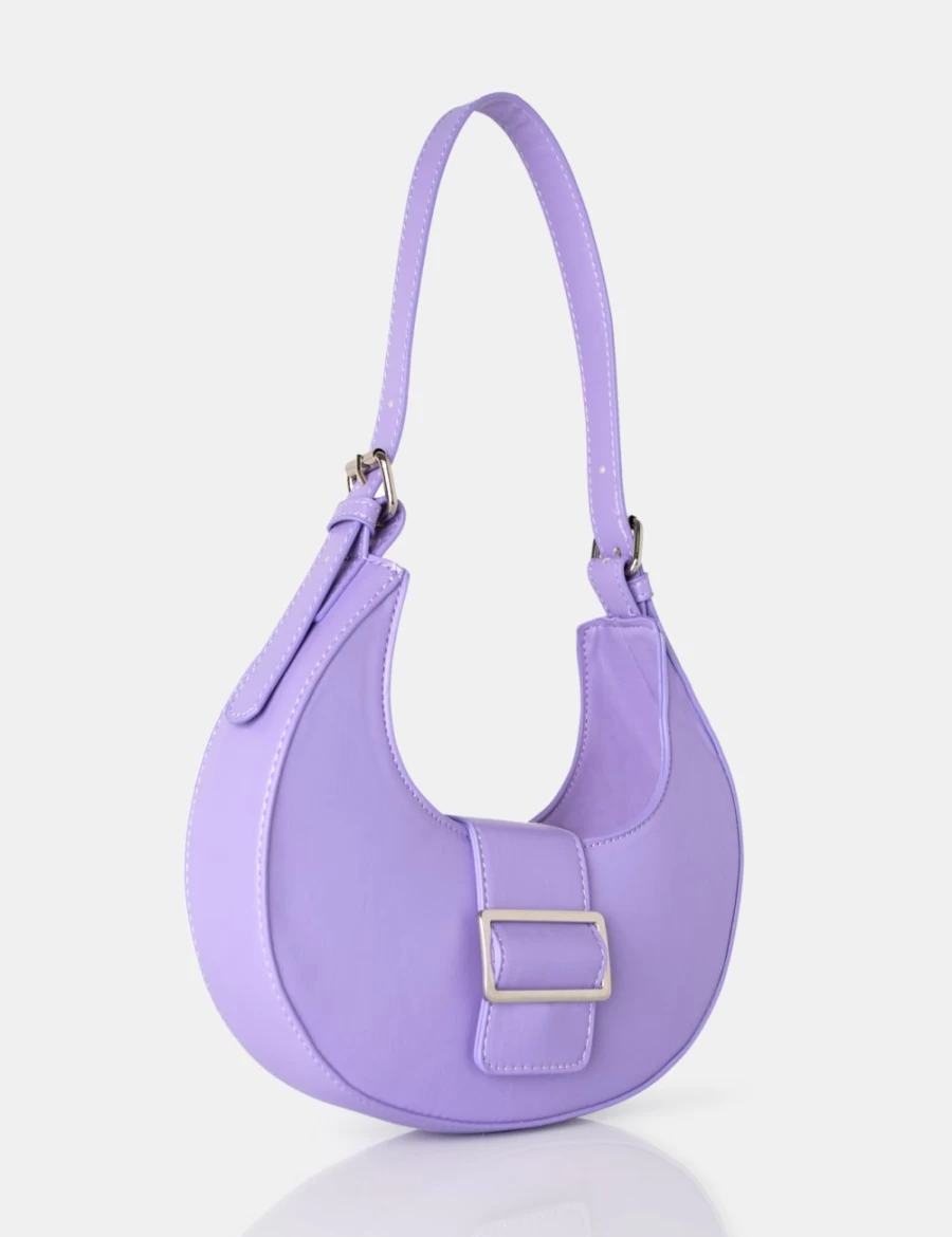 Public Desire Women's Lilac Sicily Soft PU Leather Hobo Shoulder Bag with Buckle Detail