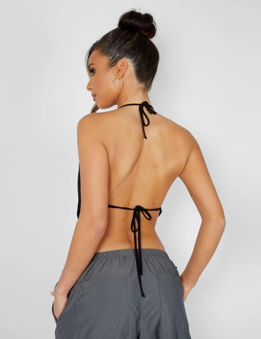"Public Desire Women's Black Cowl Neck Crop Top - Stylish & Trendy"