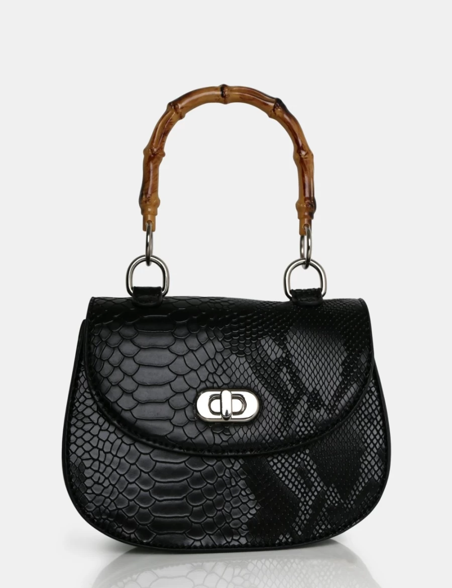 Public Desire Women's Black Kalena Croc Bamboo Handle Mini Bag