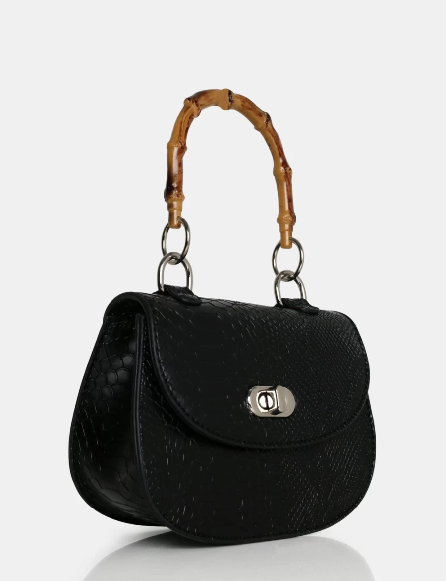 Public Desire Women's Black Kalena Croc Bamboo Handle Mini Bag