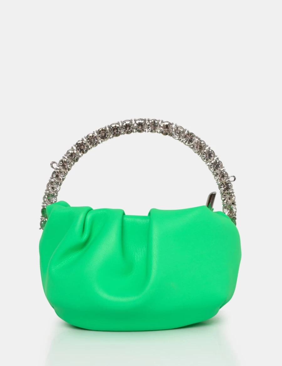 Public Desire Women's Lime Aurora Pu Diamante Handle Mini Bag - Sparkling Evening Clutch