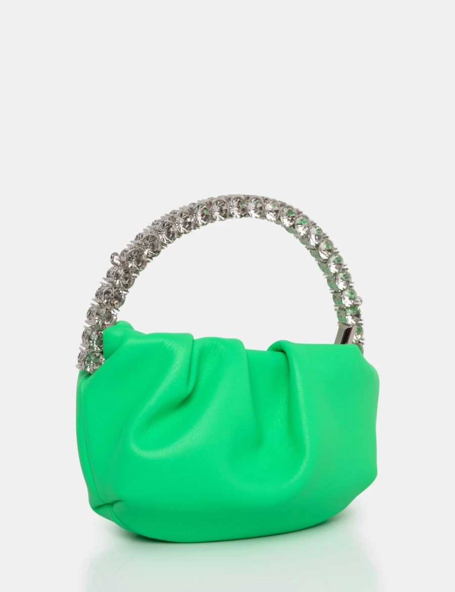 Public Desire Women's Lime Aurora Pu Diamante Handle Mini Bag - Sparkling Evening Clutch