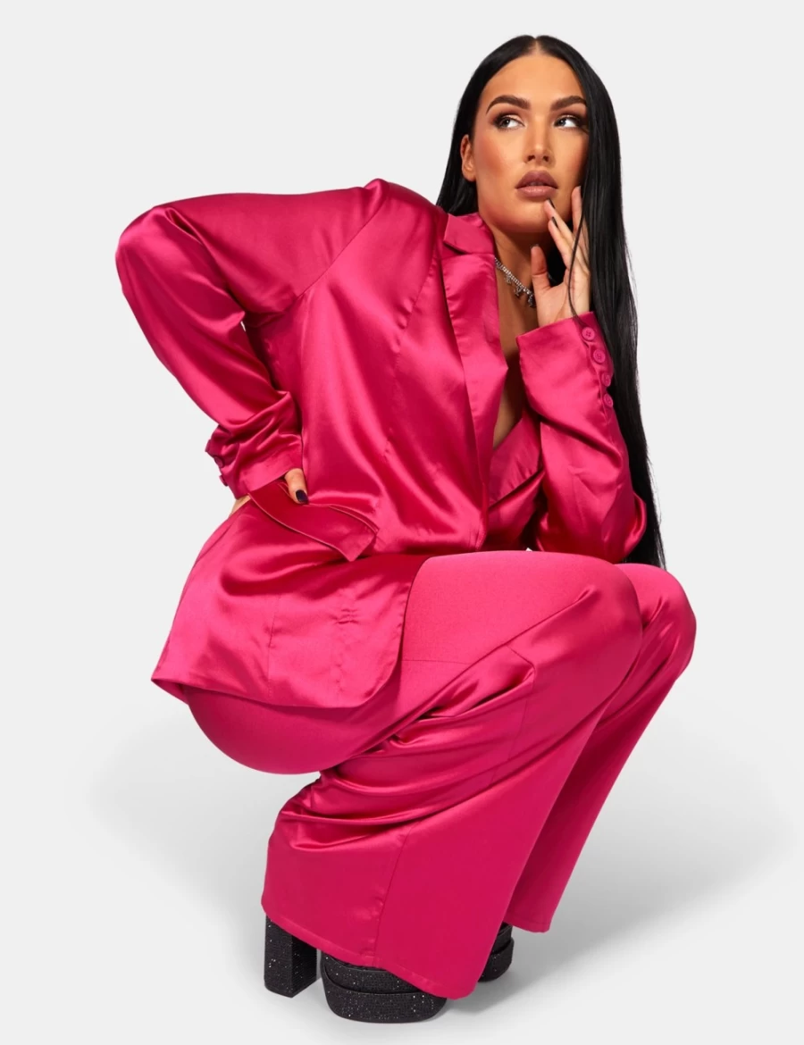 "Public Desire Women's Pink Satin Blazer for Elegant Outfits"