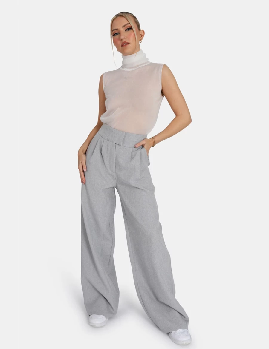 "Public Desire Women's White Sheer Knit Roll Neck Top"