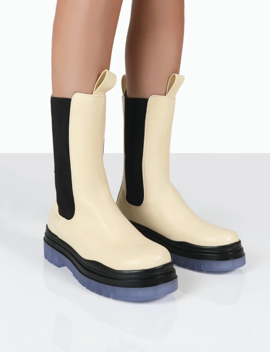 Public Desire Women's Cream Chunky Sole Winter Chelsea Boots Ankle Boots