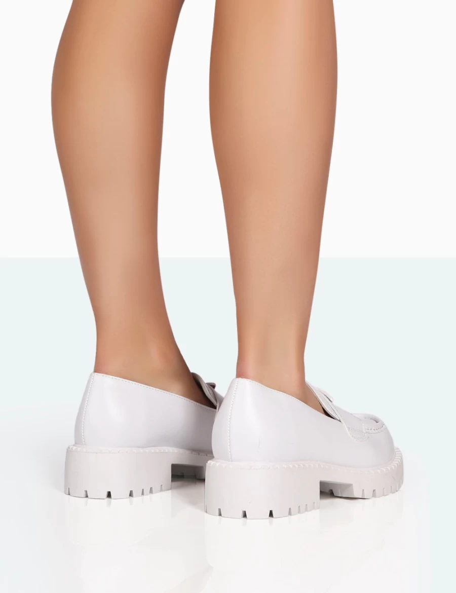 Public Desire Women's Ziggy White PU Triangle Badge Chunky Sole Loafers
