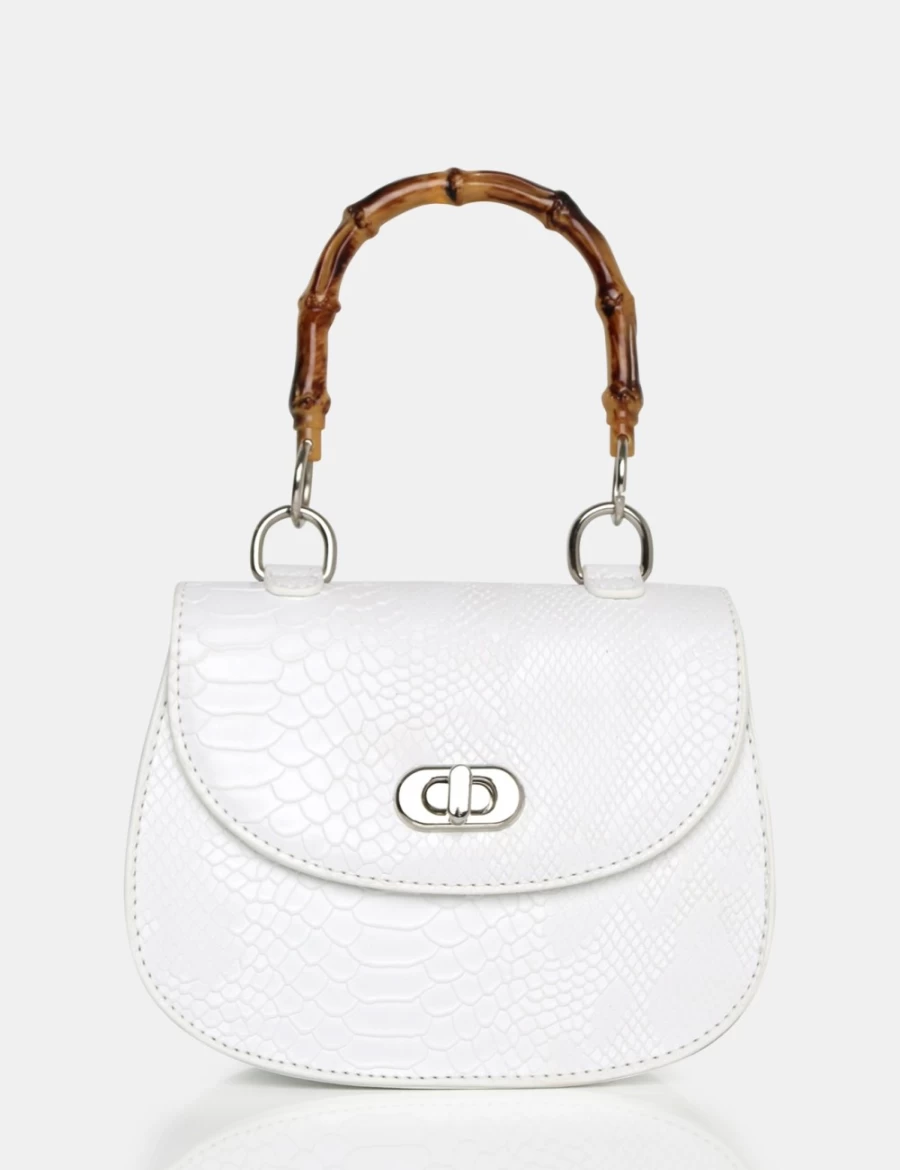 Public Desire Women's White Kalena Croc Mini Bag with Bamboo Handle