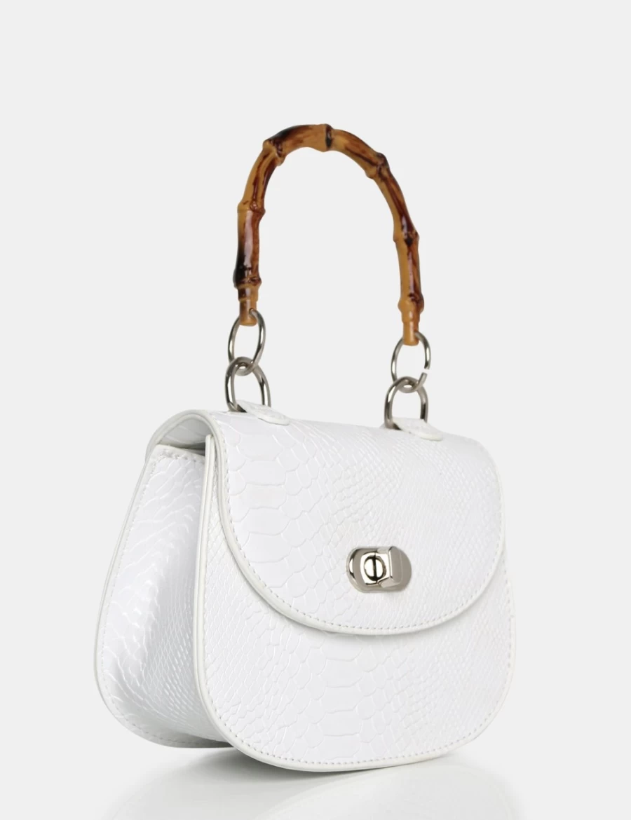 Public Desire Women's White Kalena Croc Mini Bag with Bamboo Handle