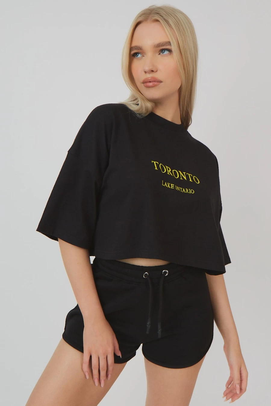 "Public Desire Women's Black Embroidered Slogan Cropped T-Shirt"