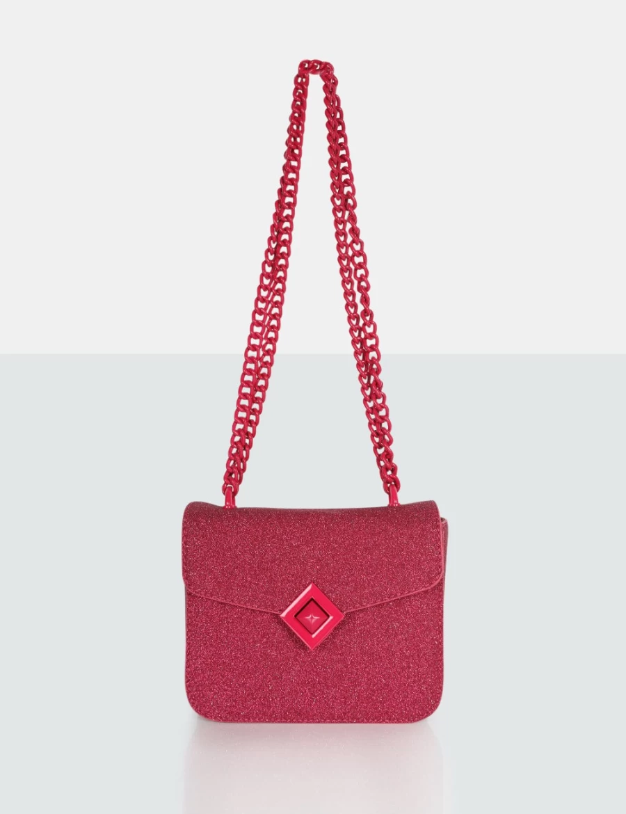 Public Desire Pink Pixie Glitter Shoulder Bag with Chain Detail for Women
