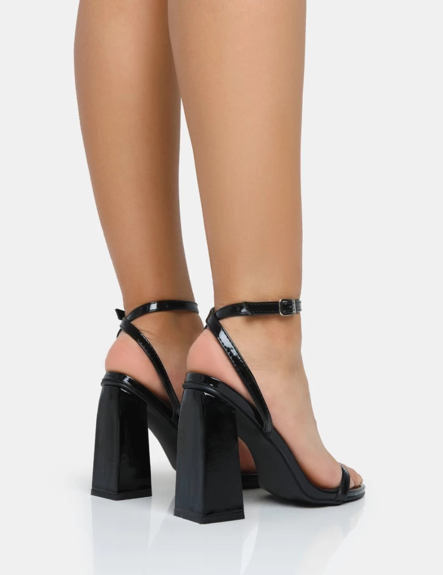 Public Desire Women's Black Vella Patent Barely There Round Toe Block Heels