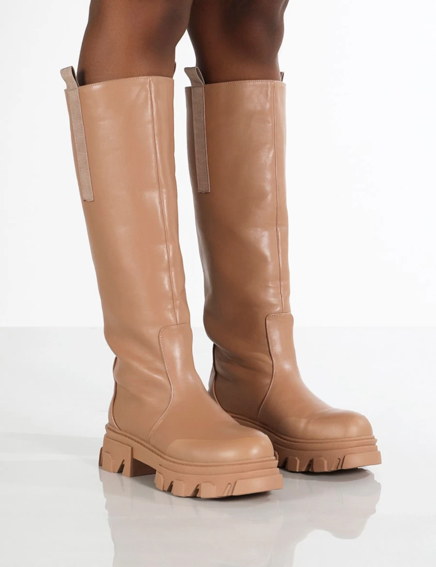 Public Desire Women's Tan Genius Knee High Chunky Sole Boots