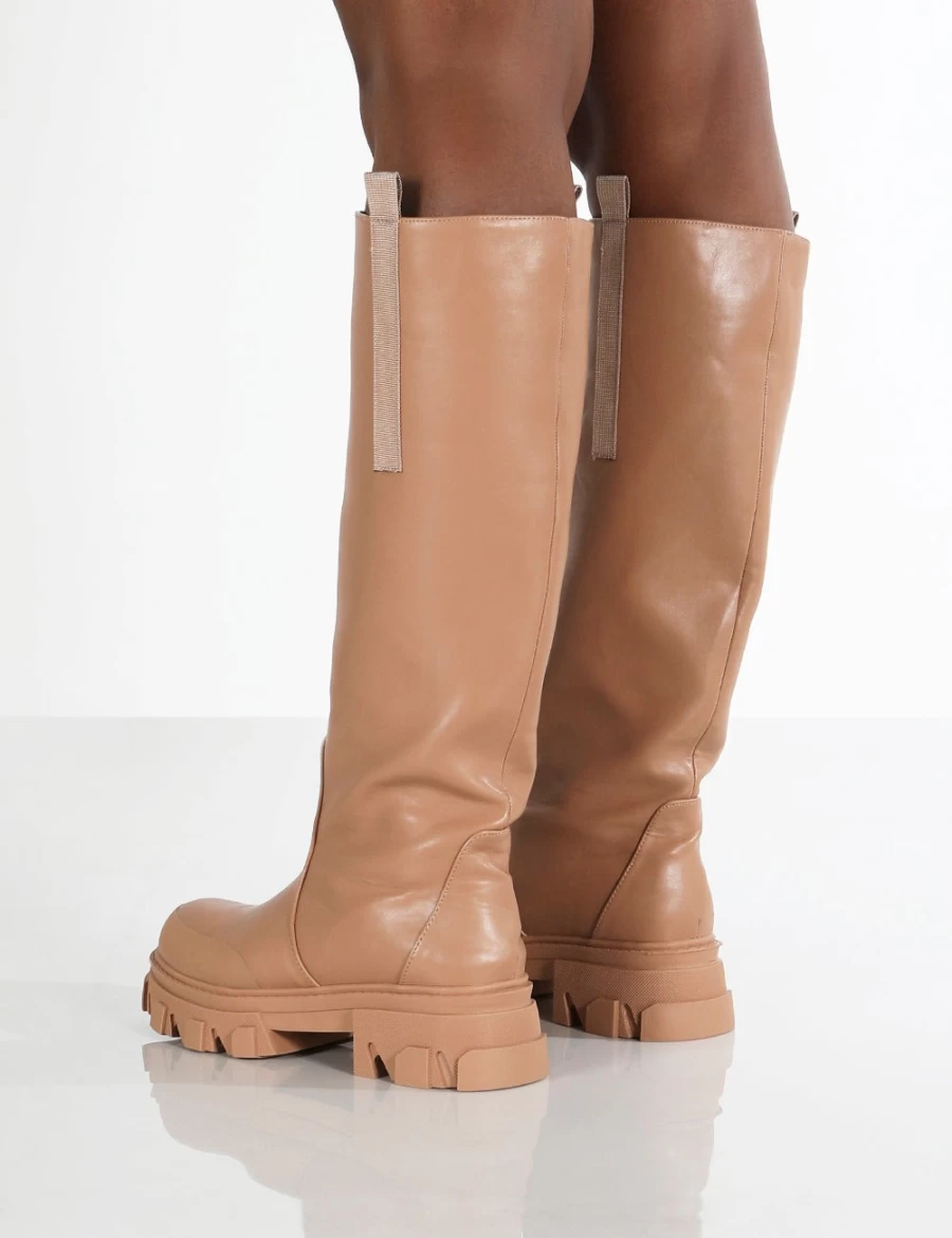 Public Desire Women's Tan Genius Knee High Chunky Sole Boots