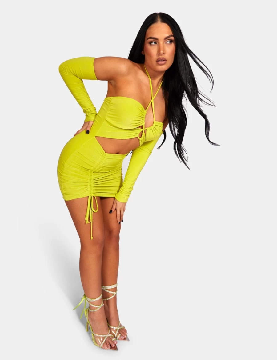 Public Desire Women's Lime Strappy Cut Away Slinky Dress - Sexy Bodycon Party Outfit