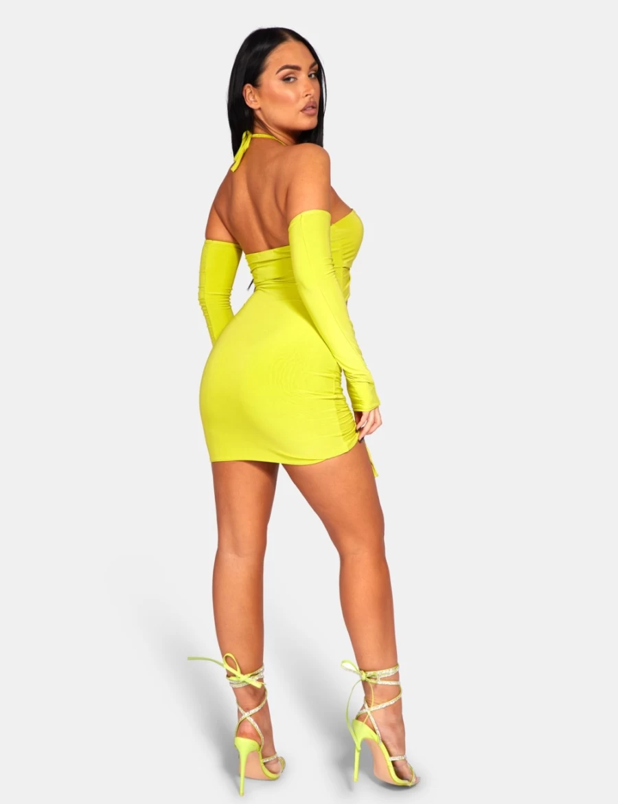 Public Desire Women's Lime Strappy Cut Away Slinky Dress - Sexy Bodycon Party Outfit