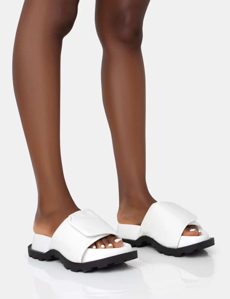 Public Desire Women's White Blaze Nylon Sporty Slide Sandals