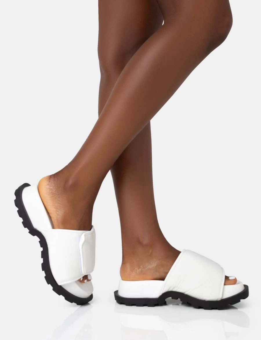 Public Desire Women's White Blaze Nylon Sporty Slide Sandals