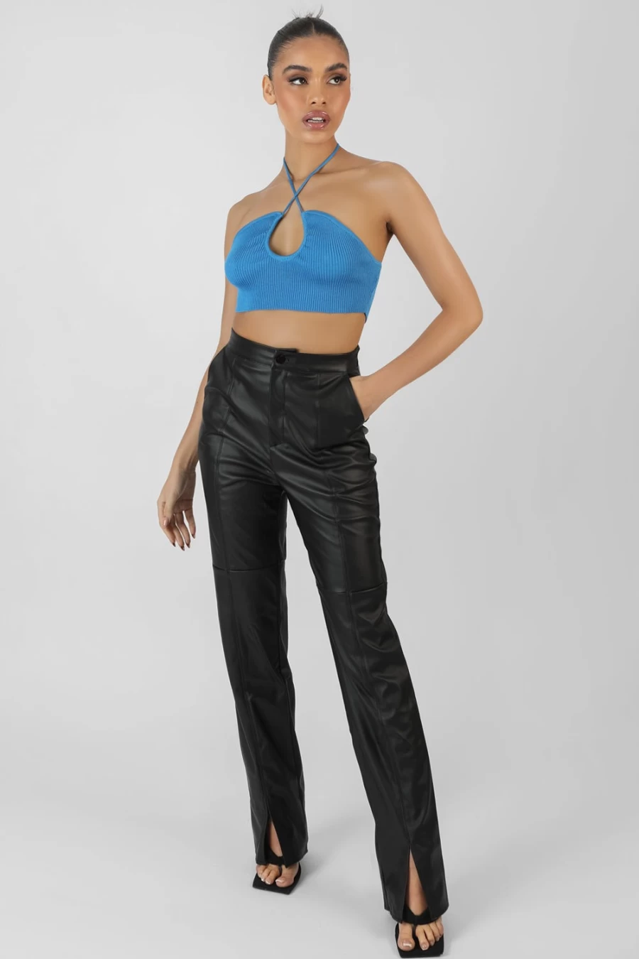 "Public Desire Women's Blue Cut Out Halterneck Crop Top | Stylish Summer Fashion"