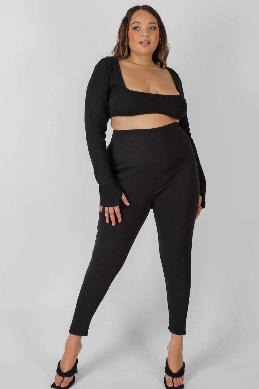 Public Desire Women's Black High-Waisted Ribbed Leggings with Thick Curve Waistband