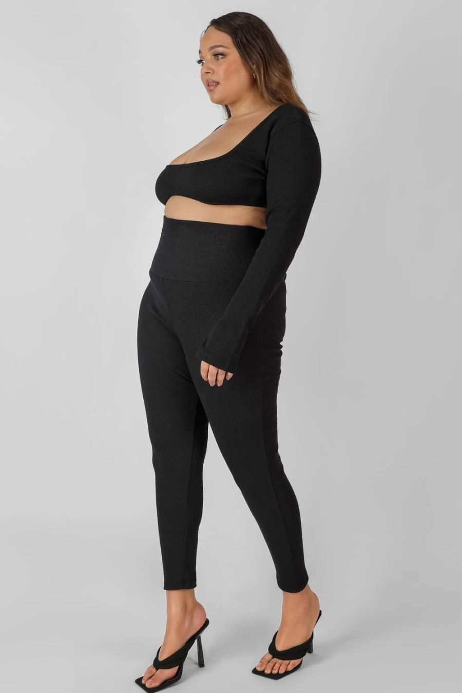 Public Desire Women's Black High-Waisted Ribbed Leggings with Thick Curve Waistband