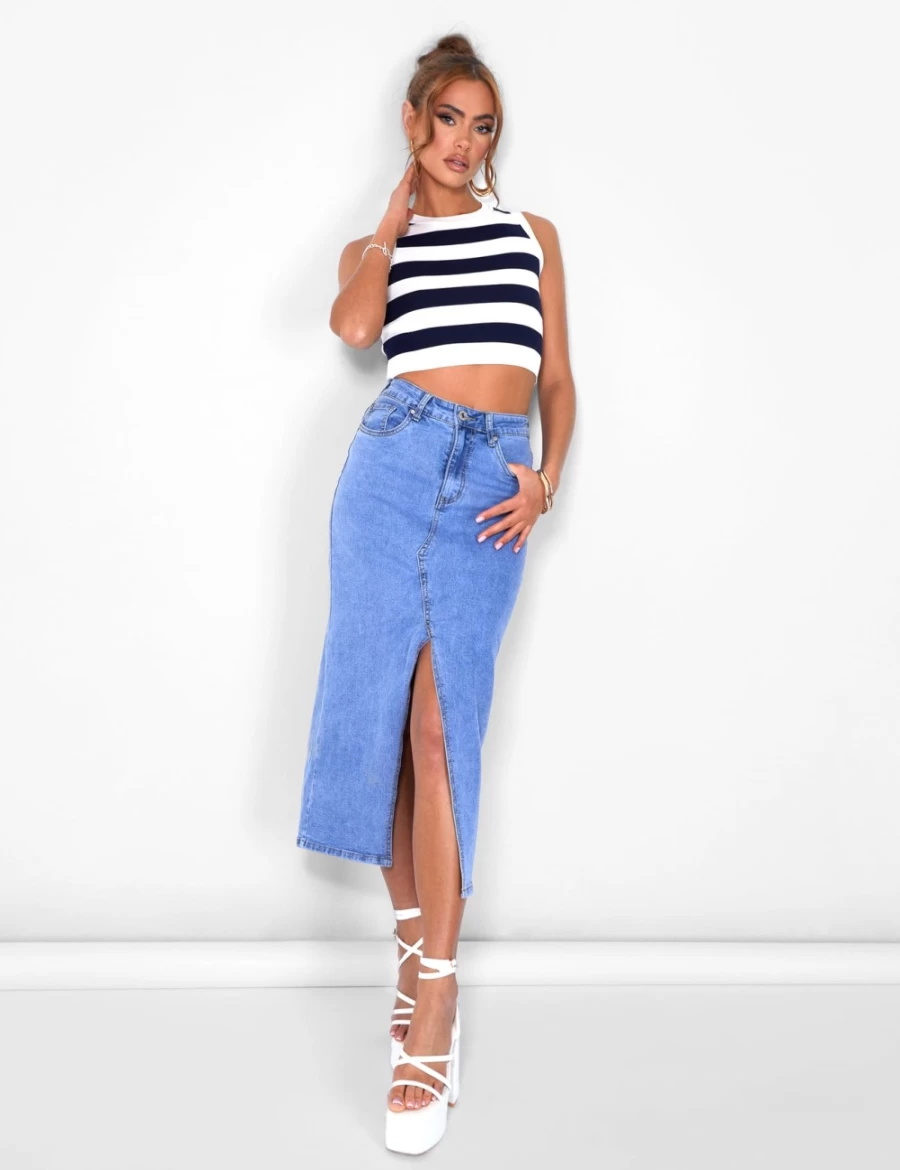 Public Desire Women's Ecru Stripe Knitted Crop Top Racerback