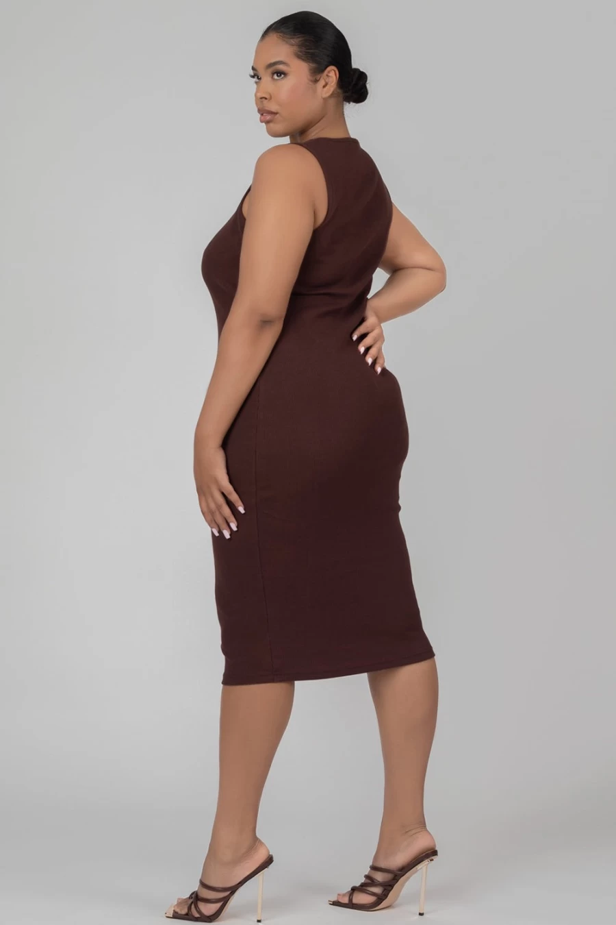 Public Desire Women's Brown Scoop Neck Curve Bodycon Midi Dress
