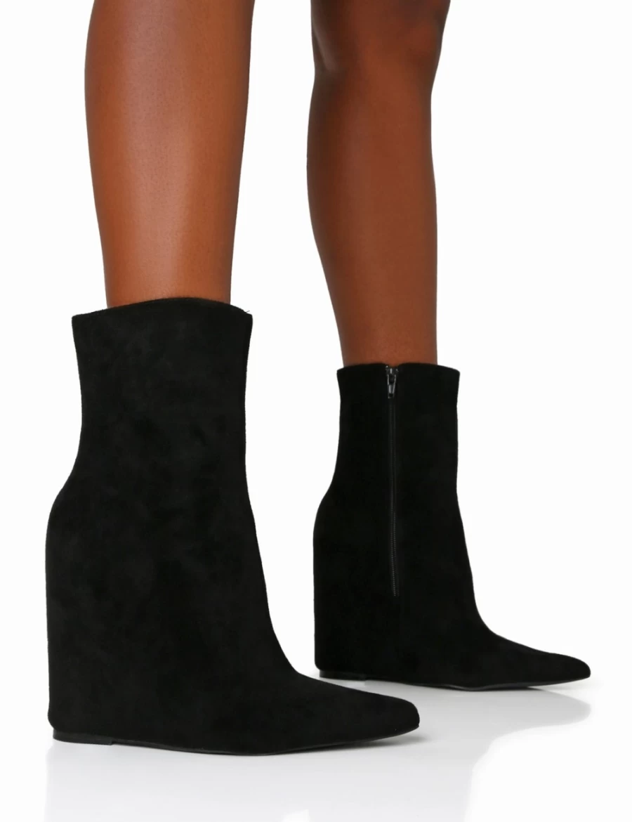 Public Desire Women's Black Faux Suede Wedge Heel Ankle Boots