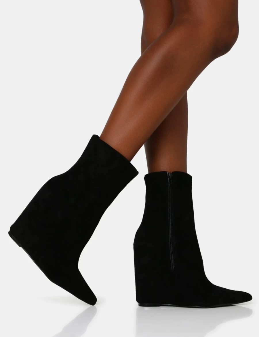 Public Desire Women's Black Faux Suede Wedge Heel Ankle Boots
