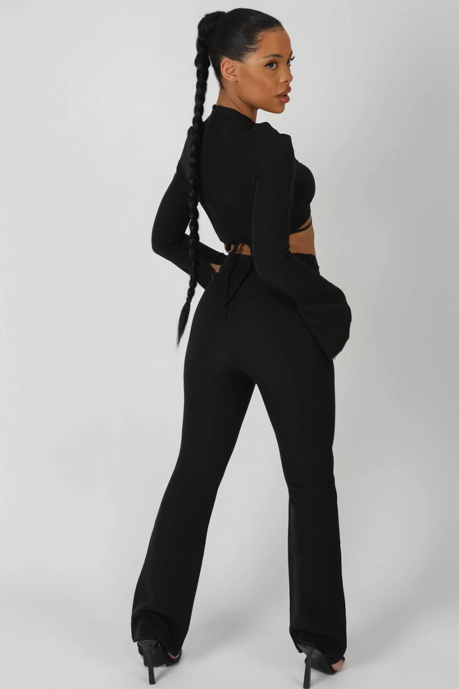 "Public Desire Women's Black Bullring Detail Flare Trousers"