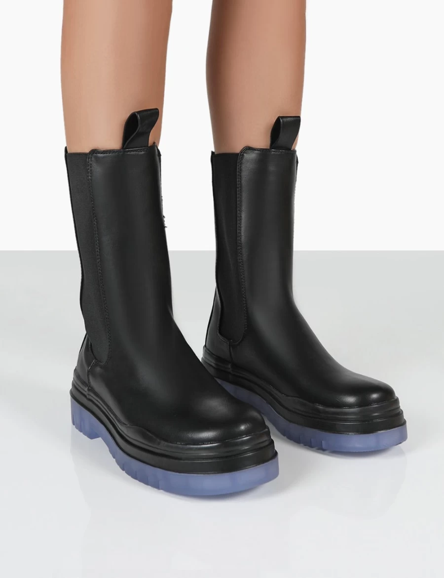 Public Desire Women's Black Chunky Sole Winter Chelsea Boots Wide Fit Ankle Boots