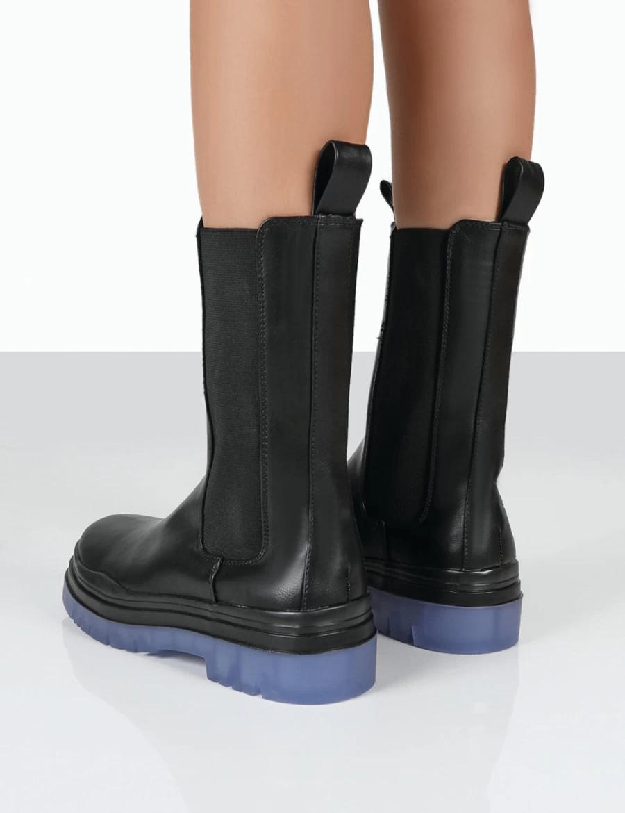 Public Desire Women's Black Chunky Sole Winter Chelsea Boots Wide Fit Ankle Boots