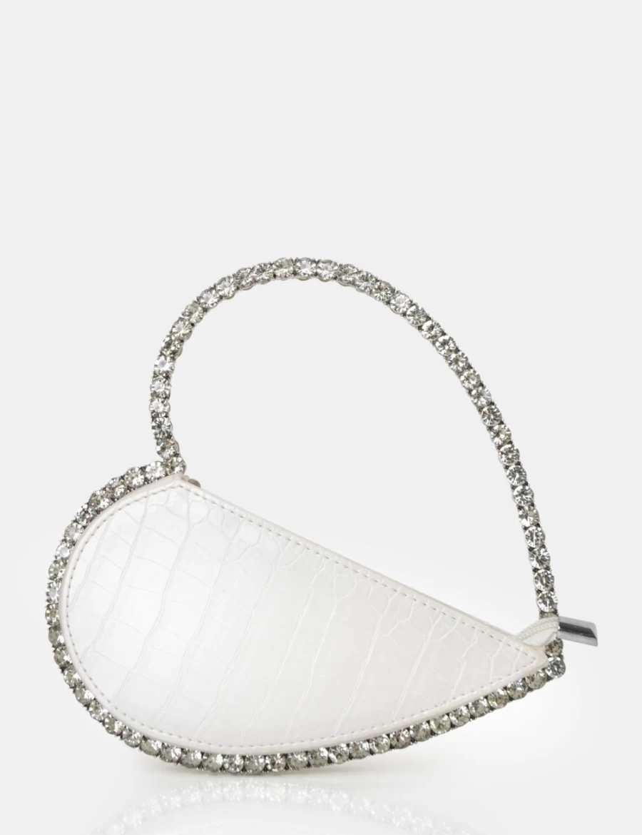 Public Desire Women's White Croc Diamante Love Heart Grab Bag