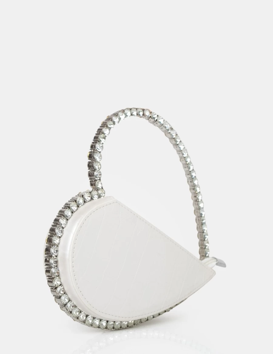 Public Desire Women's White Croc Diamante Love Heart Grab Bag