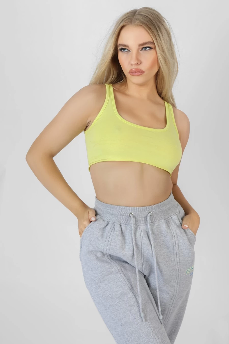 Public Desire Women's Lime Raw Hem Scoop Neck Crop Top - Trendy Short Sleeve Summer T-Shirt