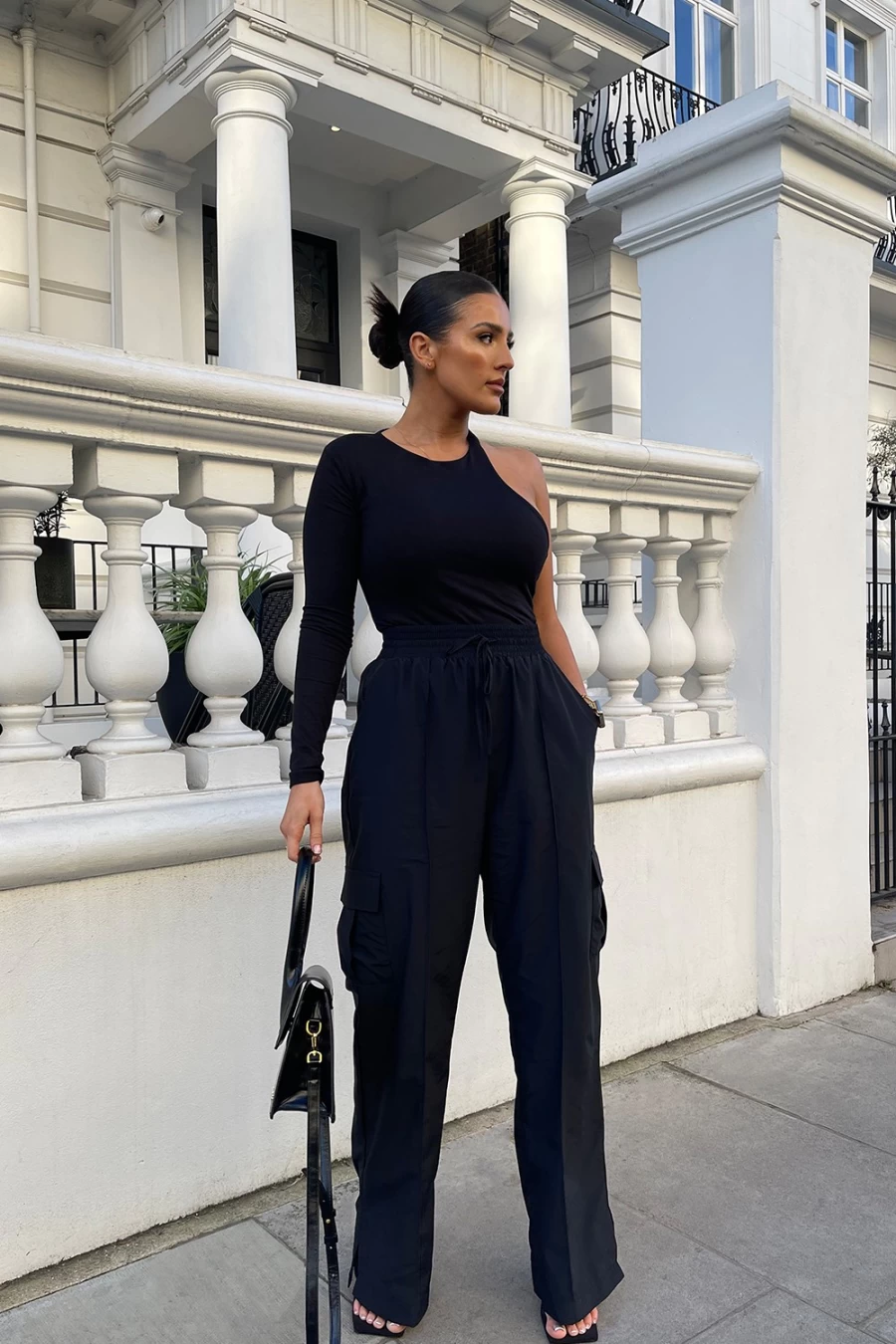 "Public Desire Women's Black One Sleeve Asymmetric Bodysuit - Sexy Cut Out Design"