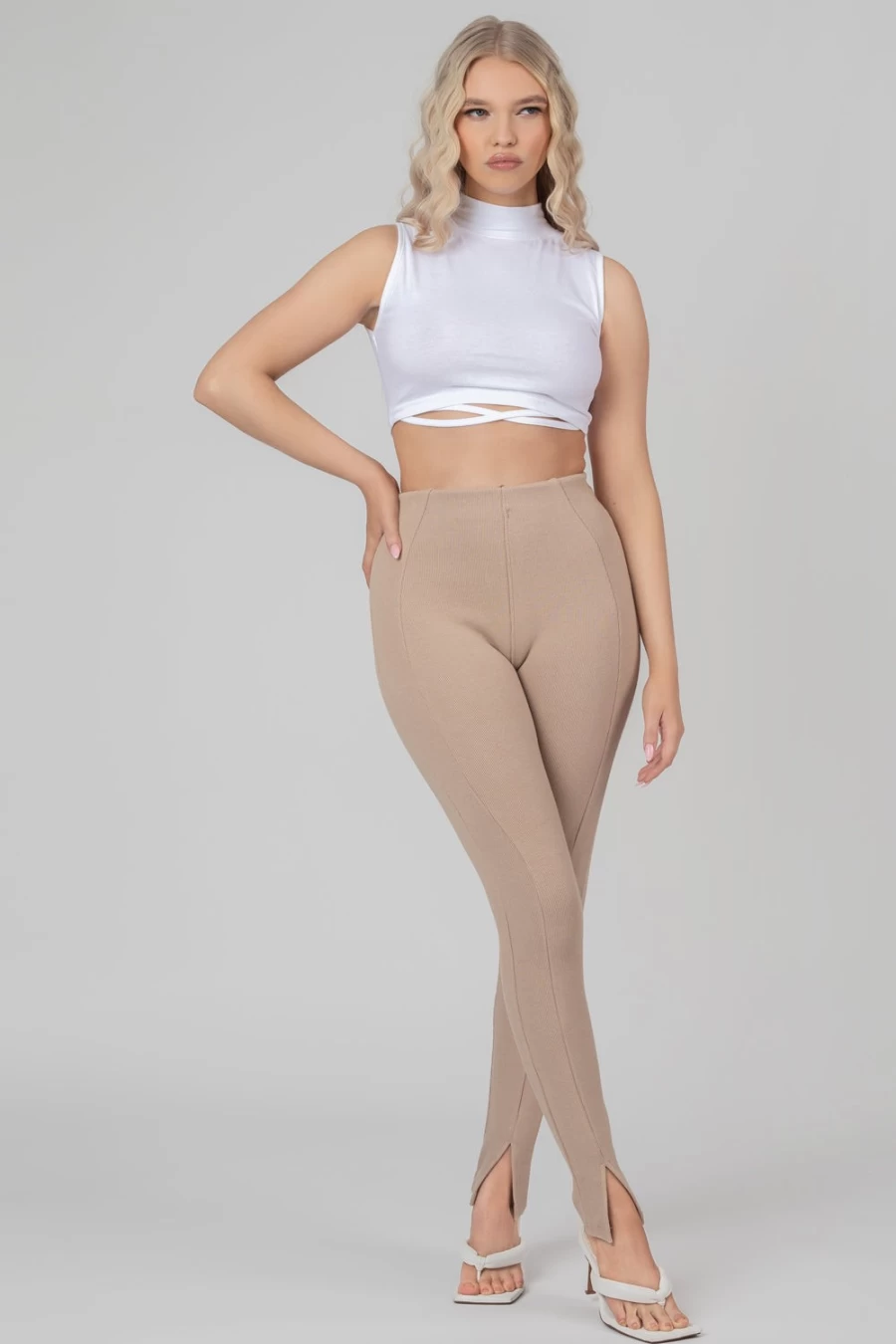 Public Desire Women's White High Neck Strappy Waist Crop Top
