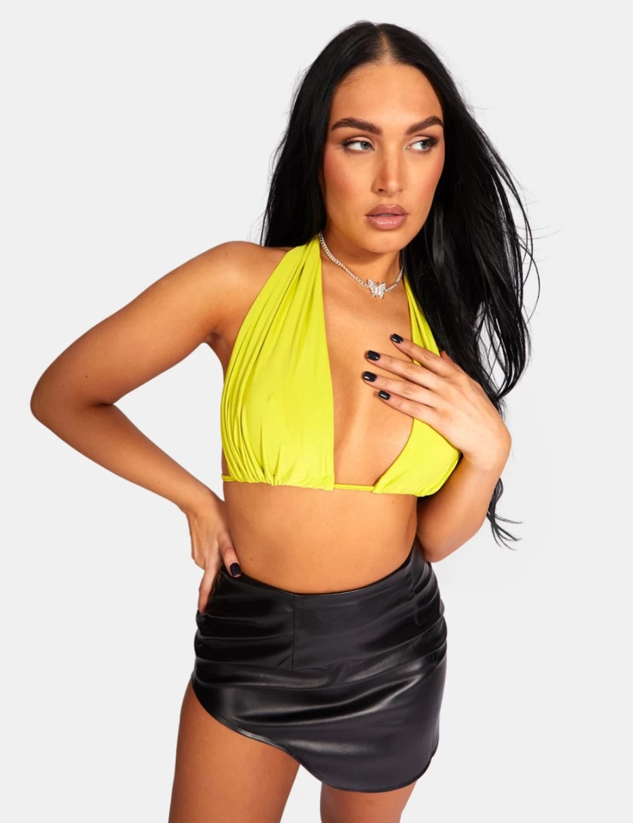 Public Desire Women's Lime Slinky Halterneck Top