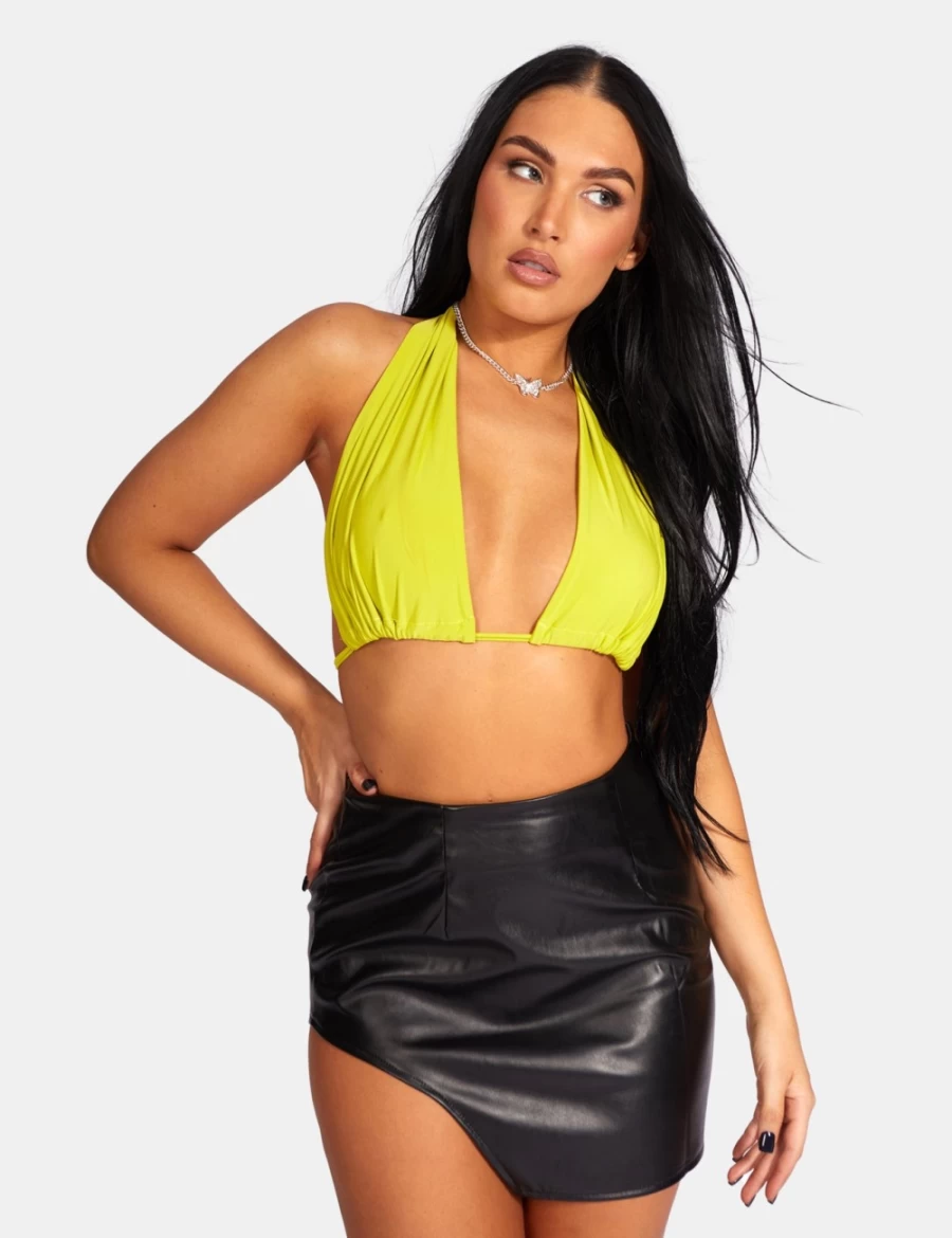 Public Desire Women's Lime Slinky Halterneck Top