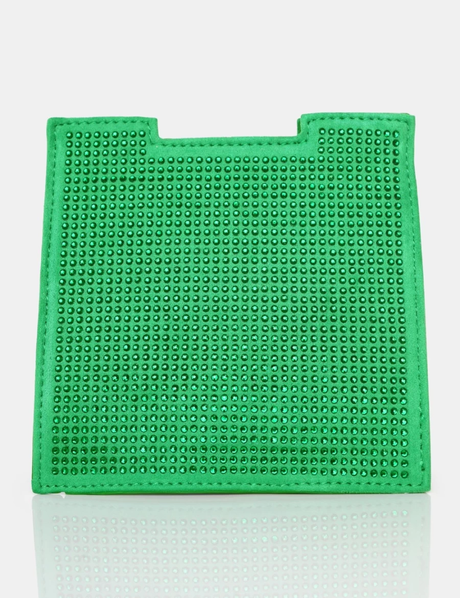 Public Desire Green Montez Diamante Square Mini Clutch Bag for Women Evening Party