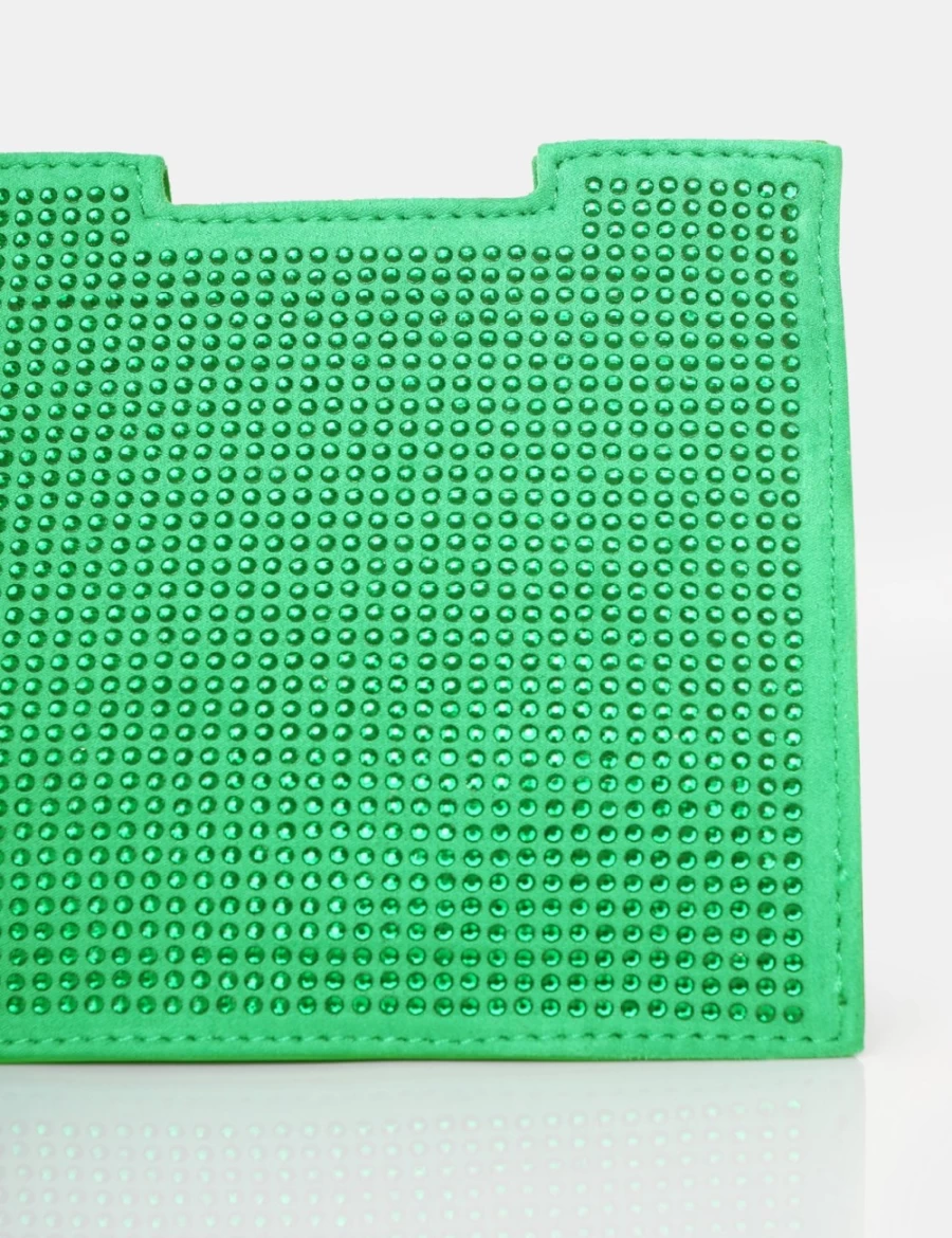 Public Desire Green Montez Diamante Square Mini Clutch Bag for Women Evening Party