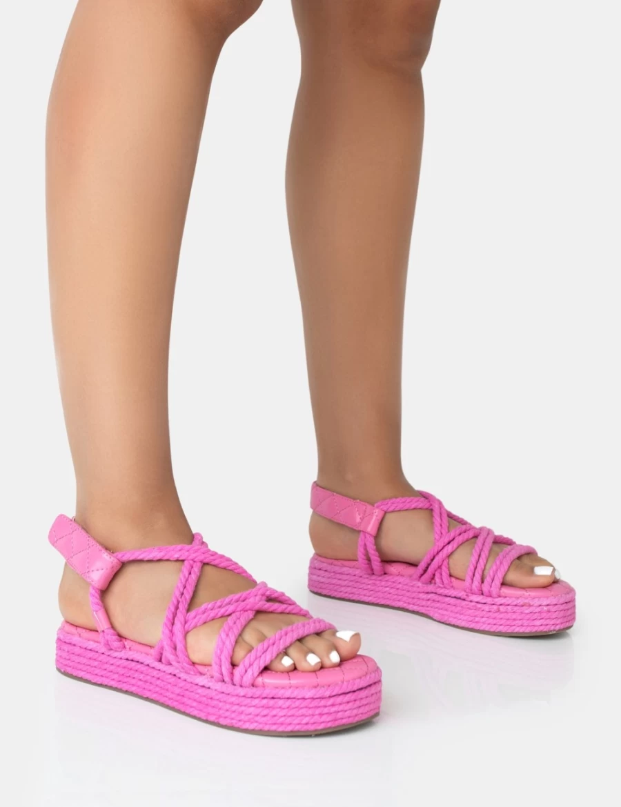 Public Desire Women's Pink Duffy Rope Flat Dad Sandals