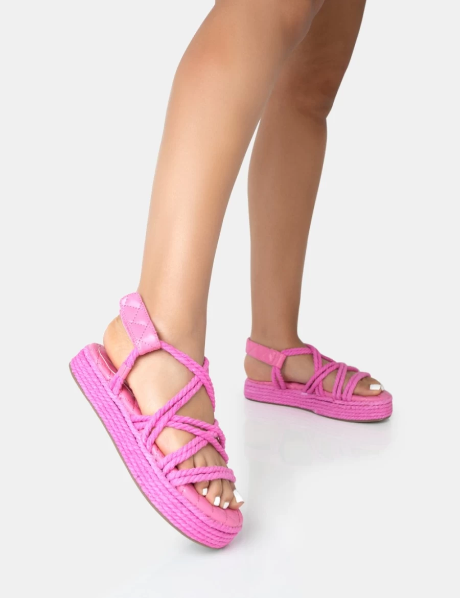 Public Desire Women's Pink Duffy Rope Flat Dad Sandals