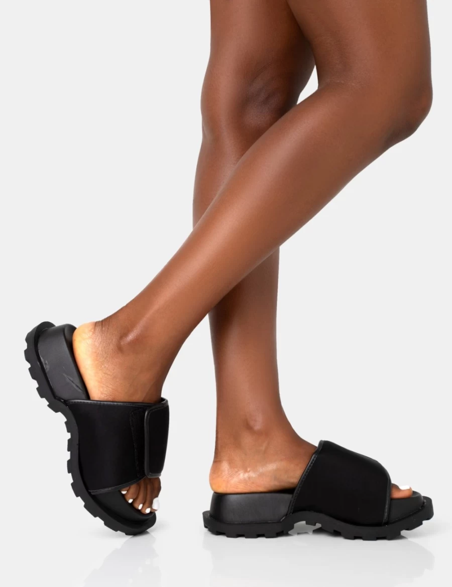 Public Desire Women's Black Blaze Nylon Sporty Slide Sandals