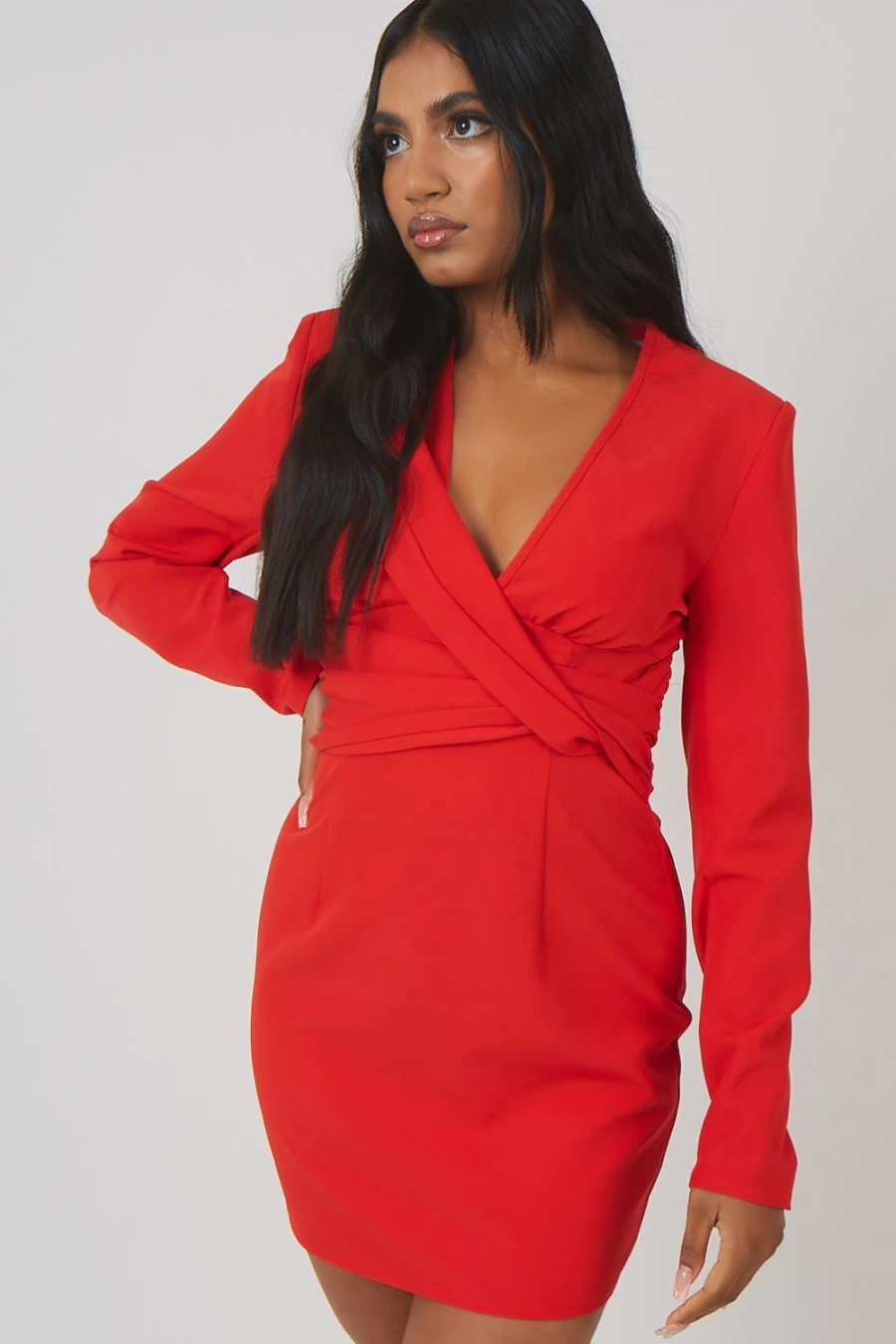 Public Desire Women's Red Plunge Front Drape Dress - Sexy V-Neck Party Gown