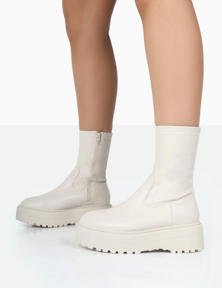 Public Desire Women's White Auden Wide Fit Chunky Sole Ankle Boots