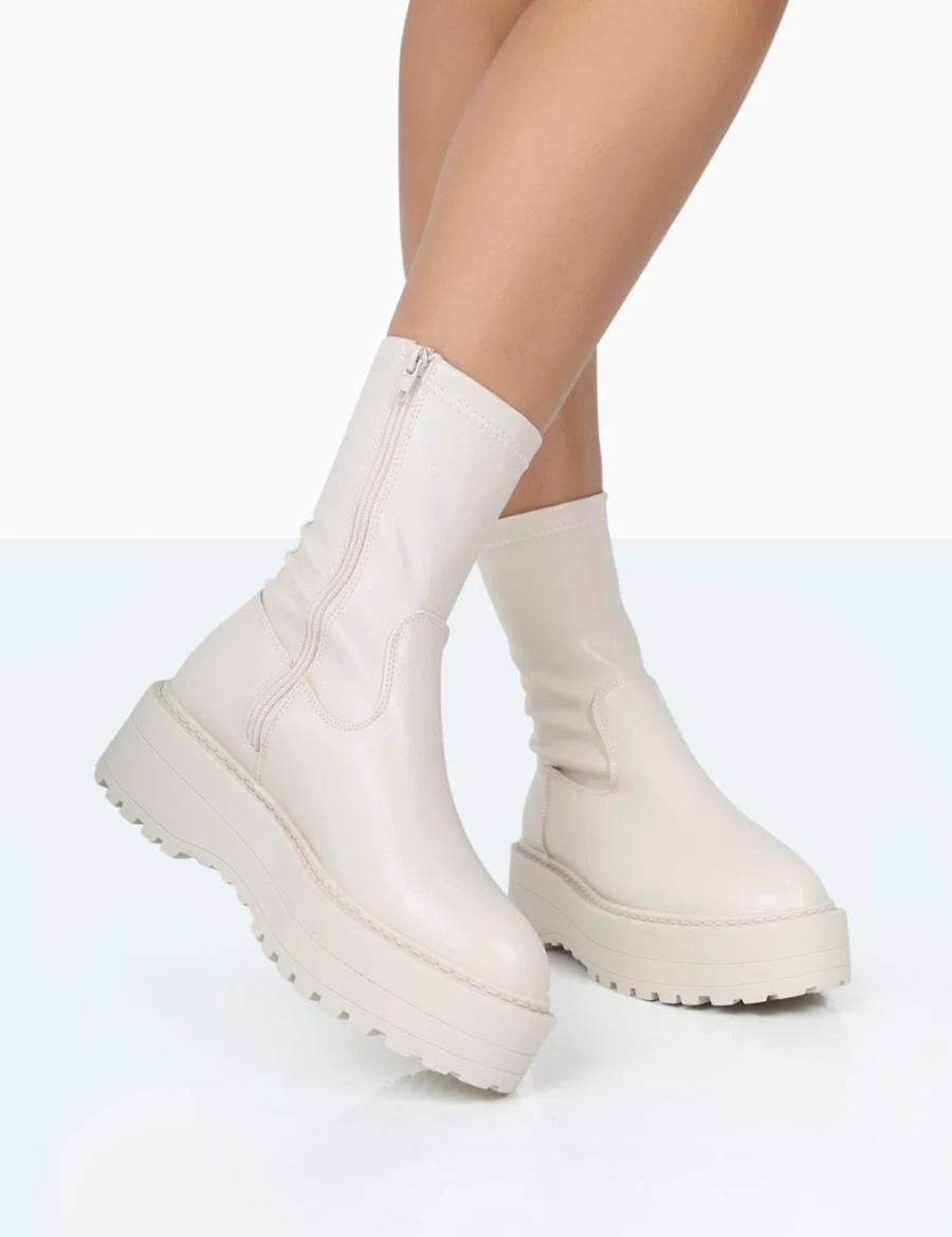 Public Desire Women's White Auden Wide Fit Chunky Sole Ankle Boots